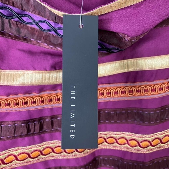 THE Limited A-Line Ribbon Trim Striped Purple Gold Bohemian Skirt Women's Size 0 - Picture 11 of 15